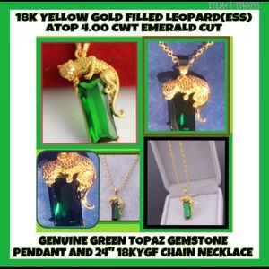 NWT 18KYGP LEOPARD 4.0CTW EMERALD CUT TOPAZ NECKLC